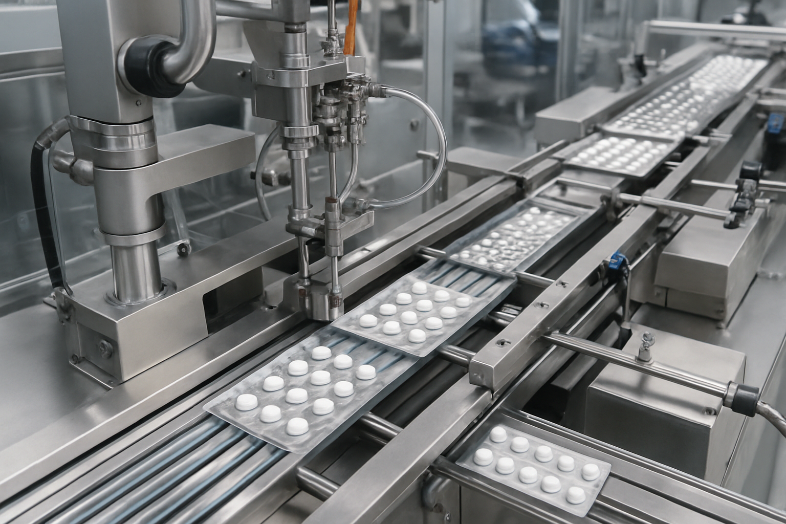 Automated production line in a pharmaceutical facility showcasing efficient processes.