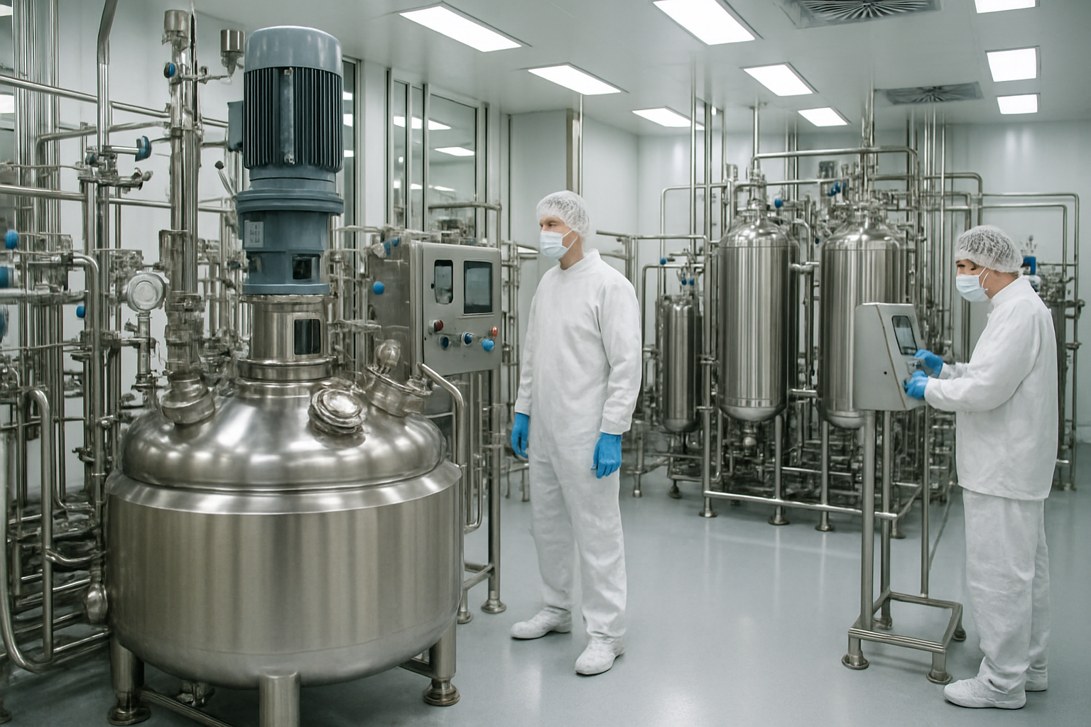 Pharmaceutical manufacturing facility with equipment for producing active pharmaceutical ingredients.