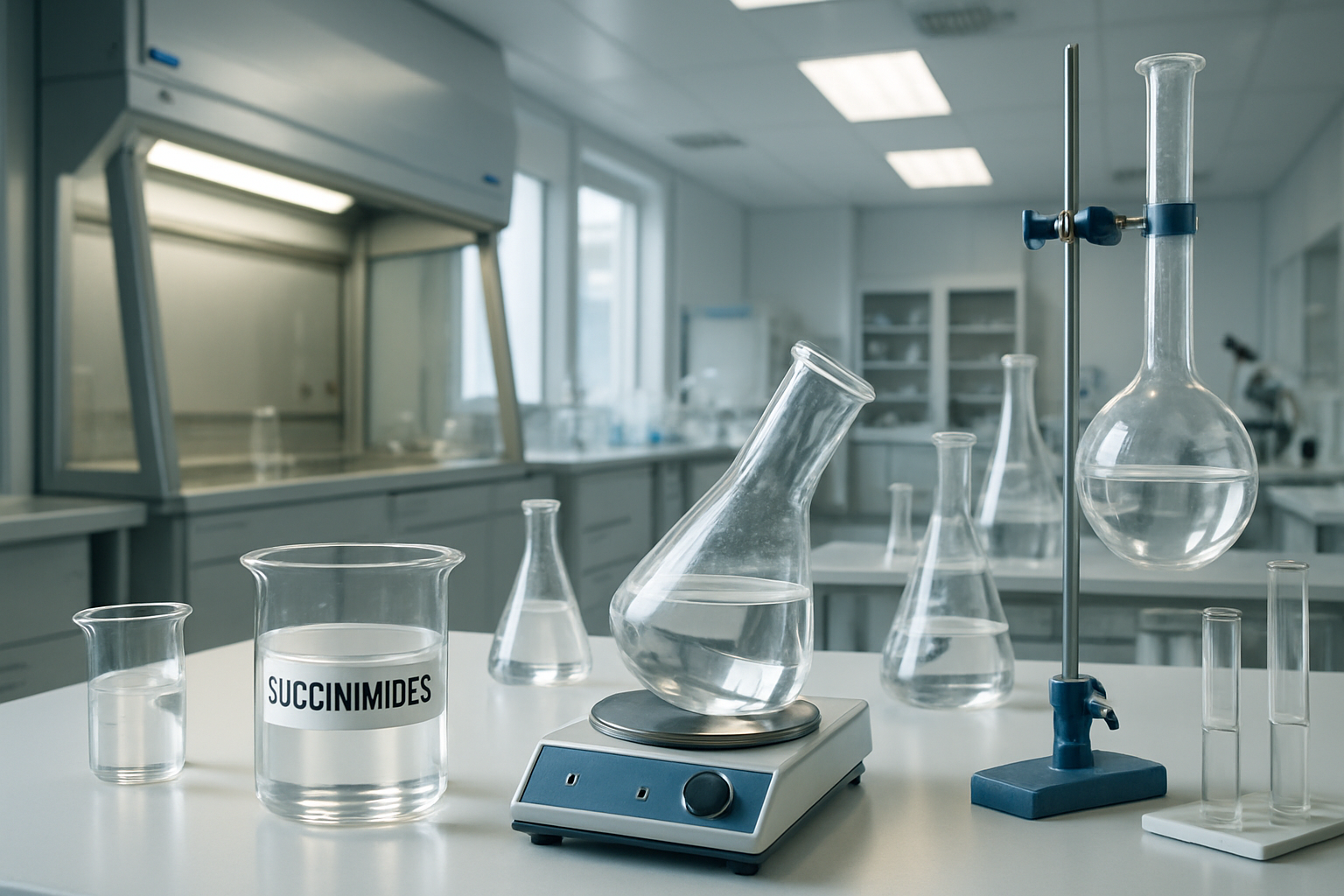 Laboratory cleanroom with equipment used for synthesizing succinimides.