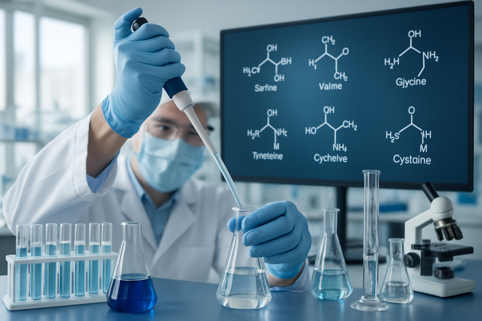 Scientist conducting transamination experiments in a modern lab.