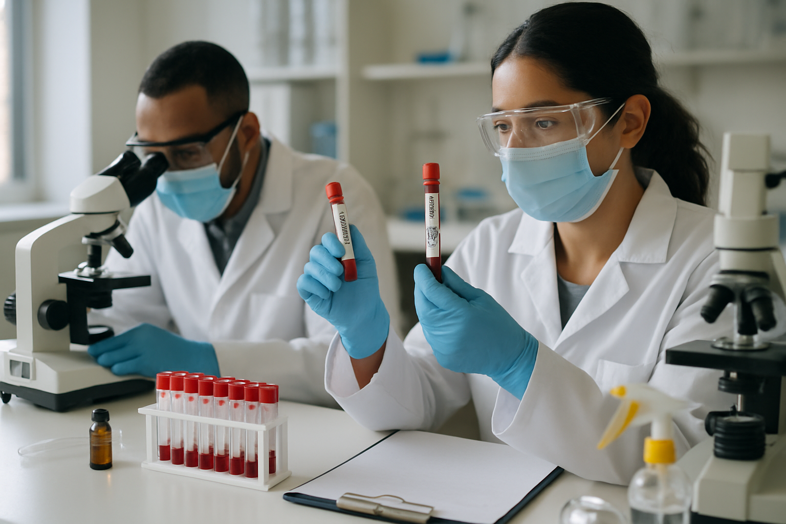 Laboratory technicians conducting tests for sexually transmitted infections with modern equipment.
