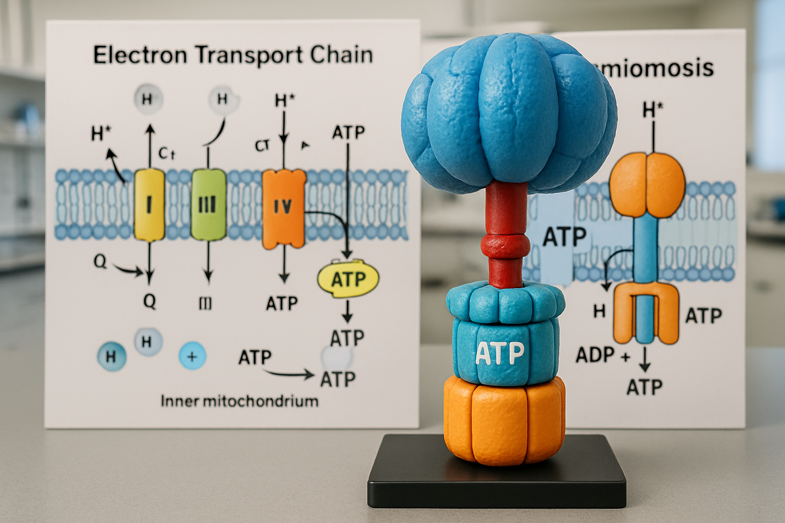ATP synthase enzyme model in a lab, showcasing its role in energy production.
