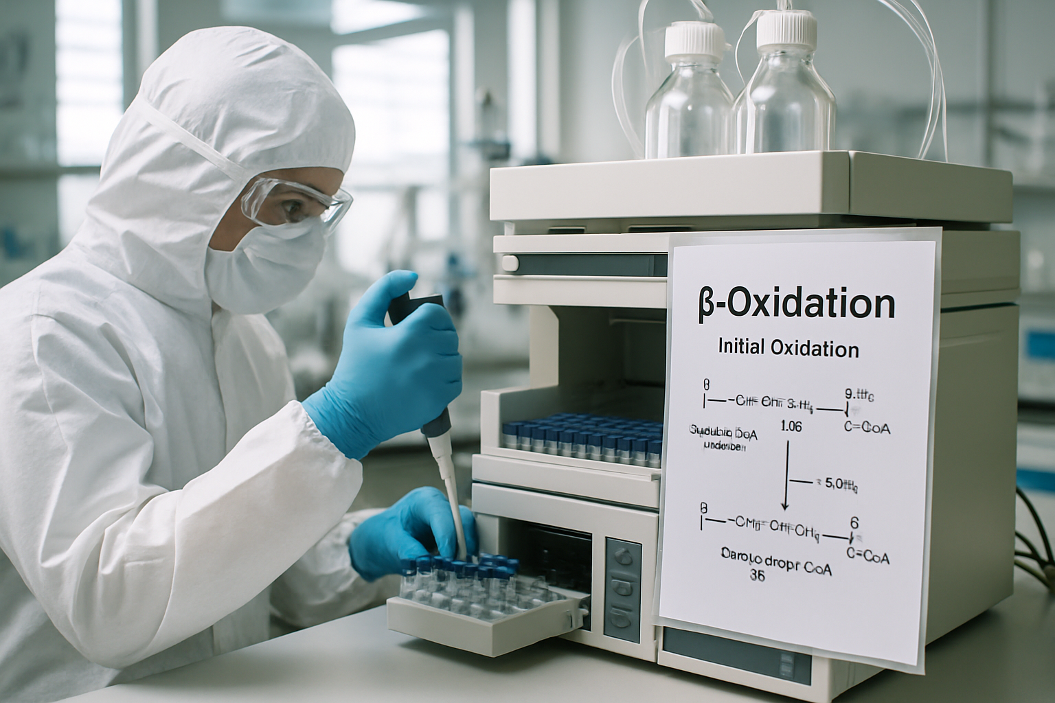 Laboratory analysis of fatty acids during the initial oxidation phase of β-oxidation.