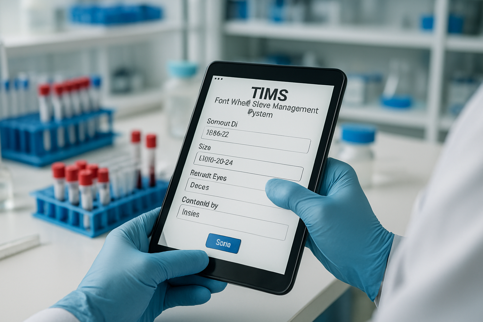 A technician documenting samples using a Text Information Management System in a lab.