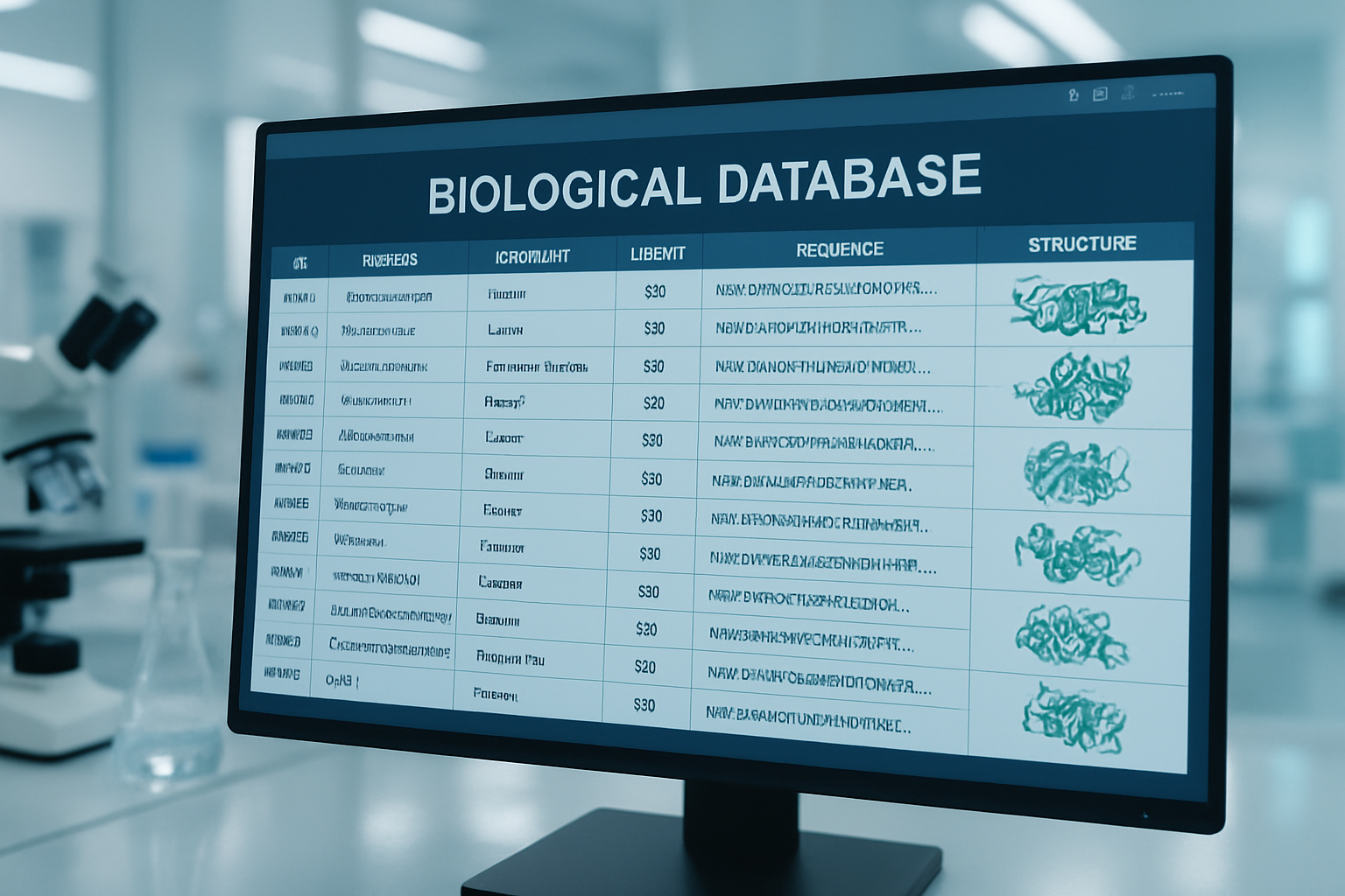Computer screen showing a biological database interface with protein sequences.