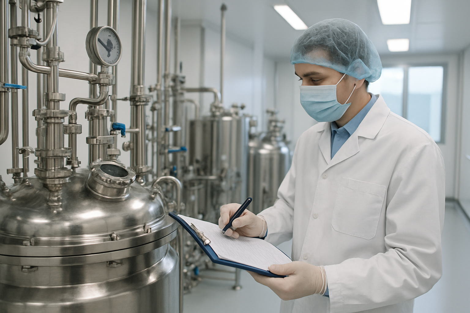 Technician conducting prospective validation in a cleanroom environment.