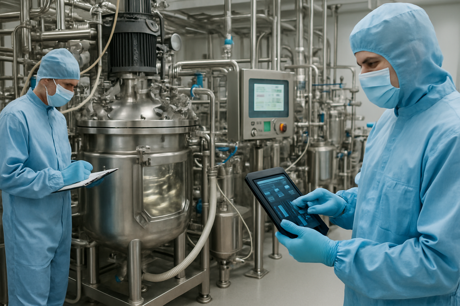 Pharmaceutical manufacturing floor during concurrent validation process.