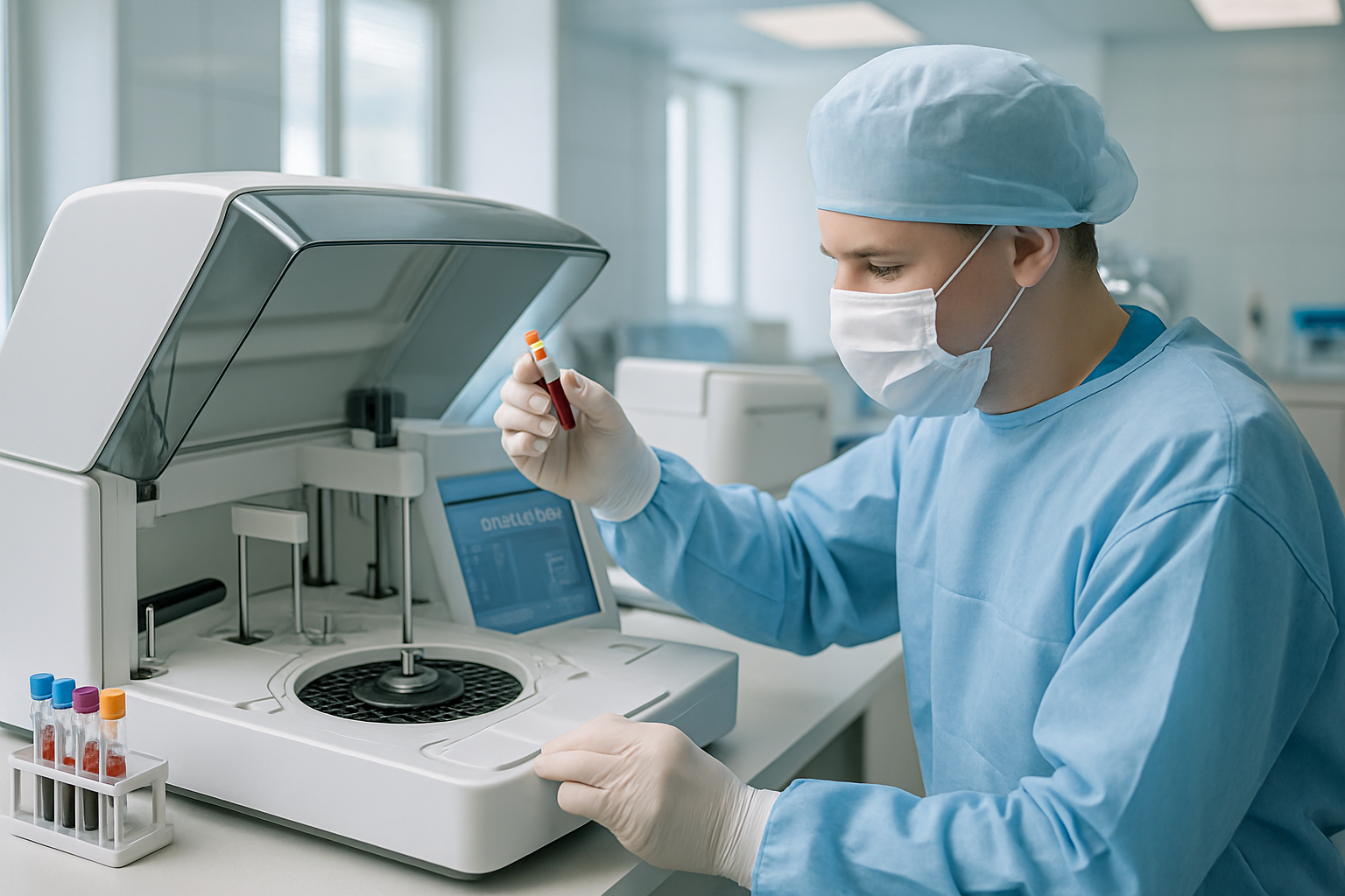 Laboratory technician analyzing cholesterol levels in a cleanroom.