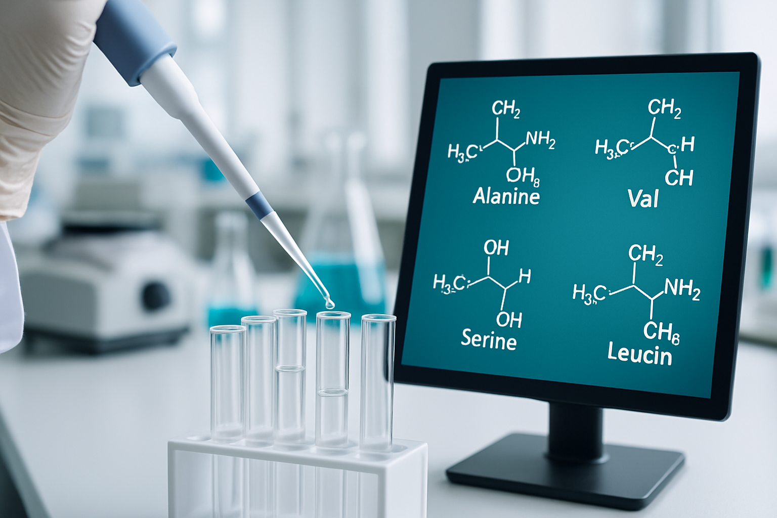Scientist performing transamination experiments in a modern laboratory.