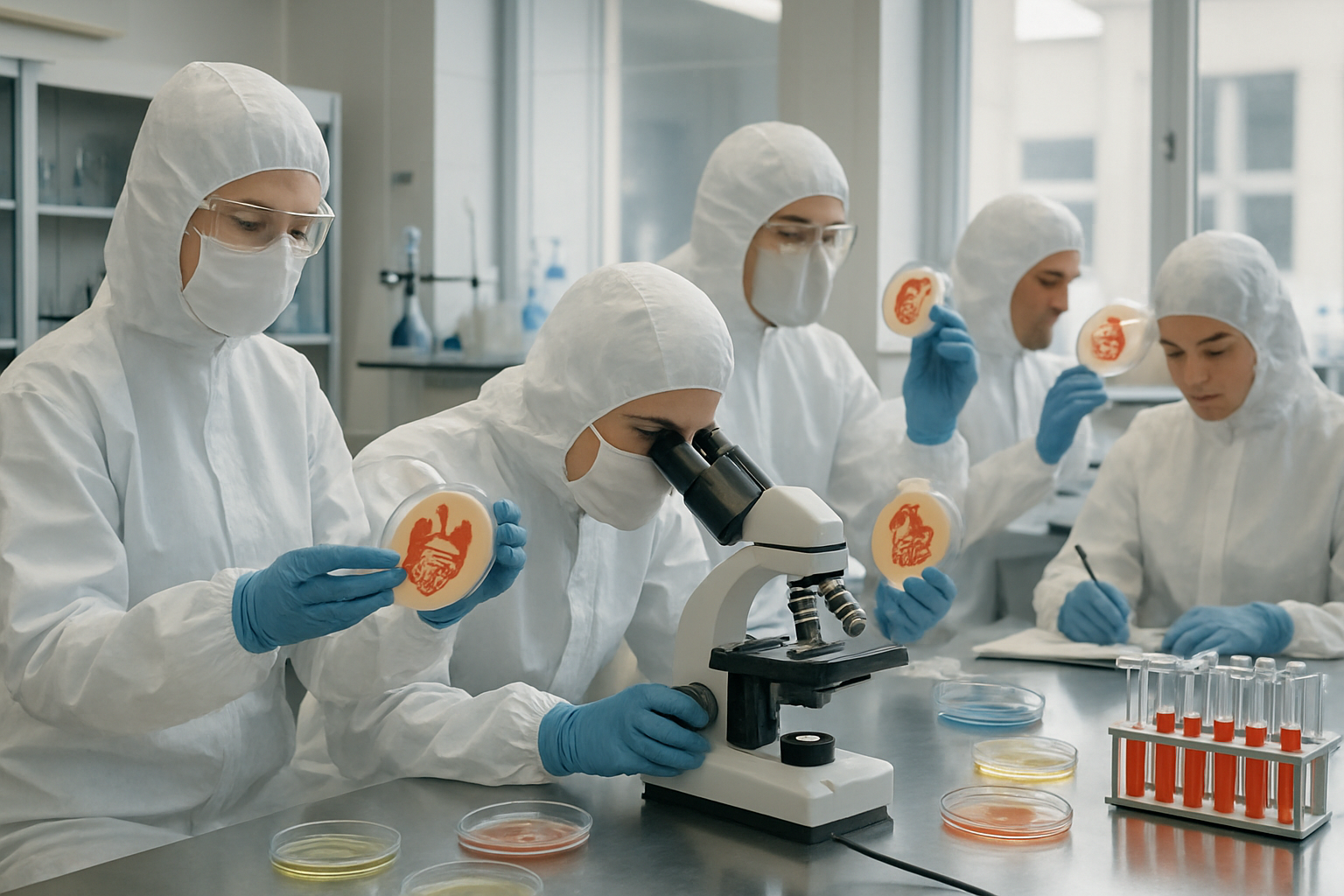 Laboratory scene focusing on gastrointestinal health research with scientists and equipment.