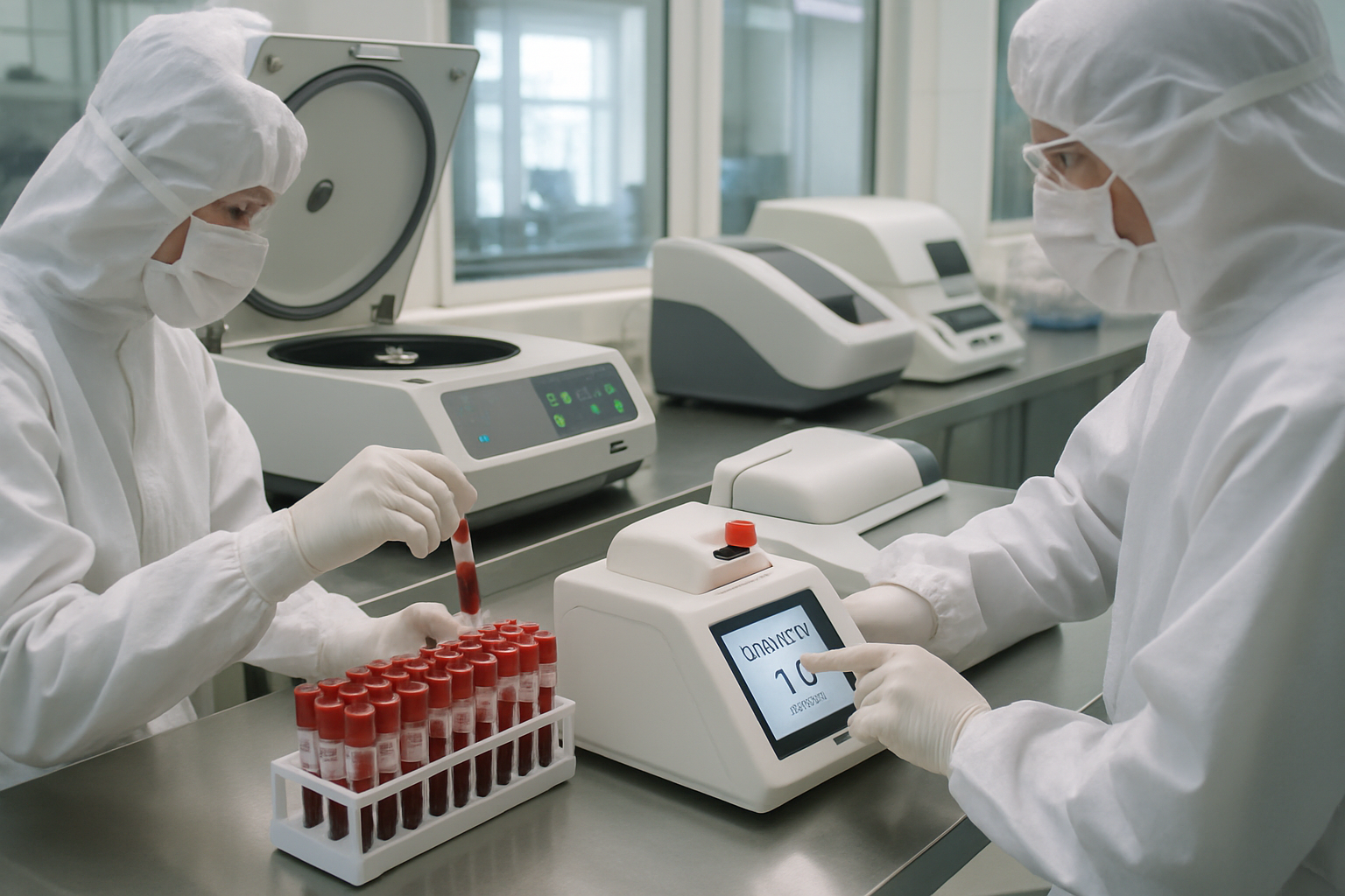 Laboratory analysis of blood samples for ketone levels in a cleanroom setting.