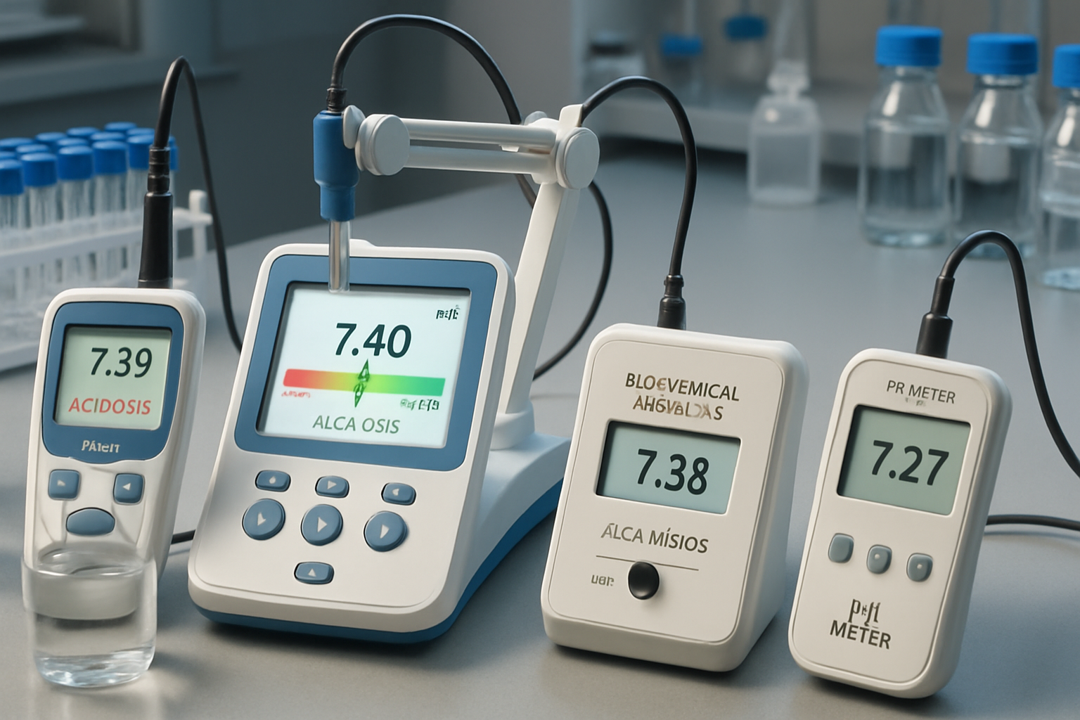 Biochemical analysis equipment for measuring acidosis and alkalosis in a lab.