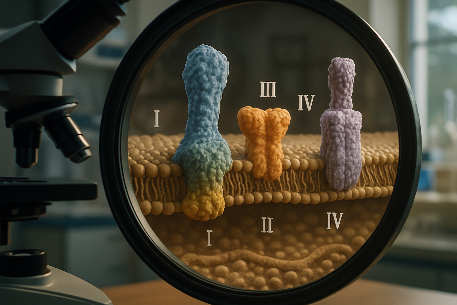 Detailed view of the electron transport chain complexes in a laboratory setting.