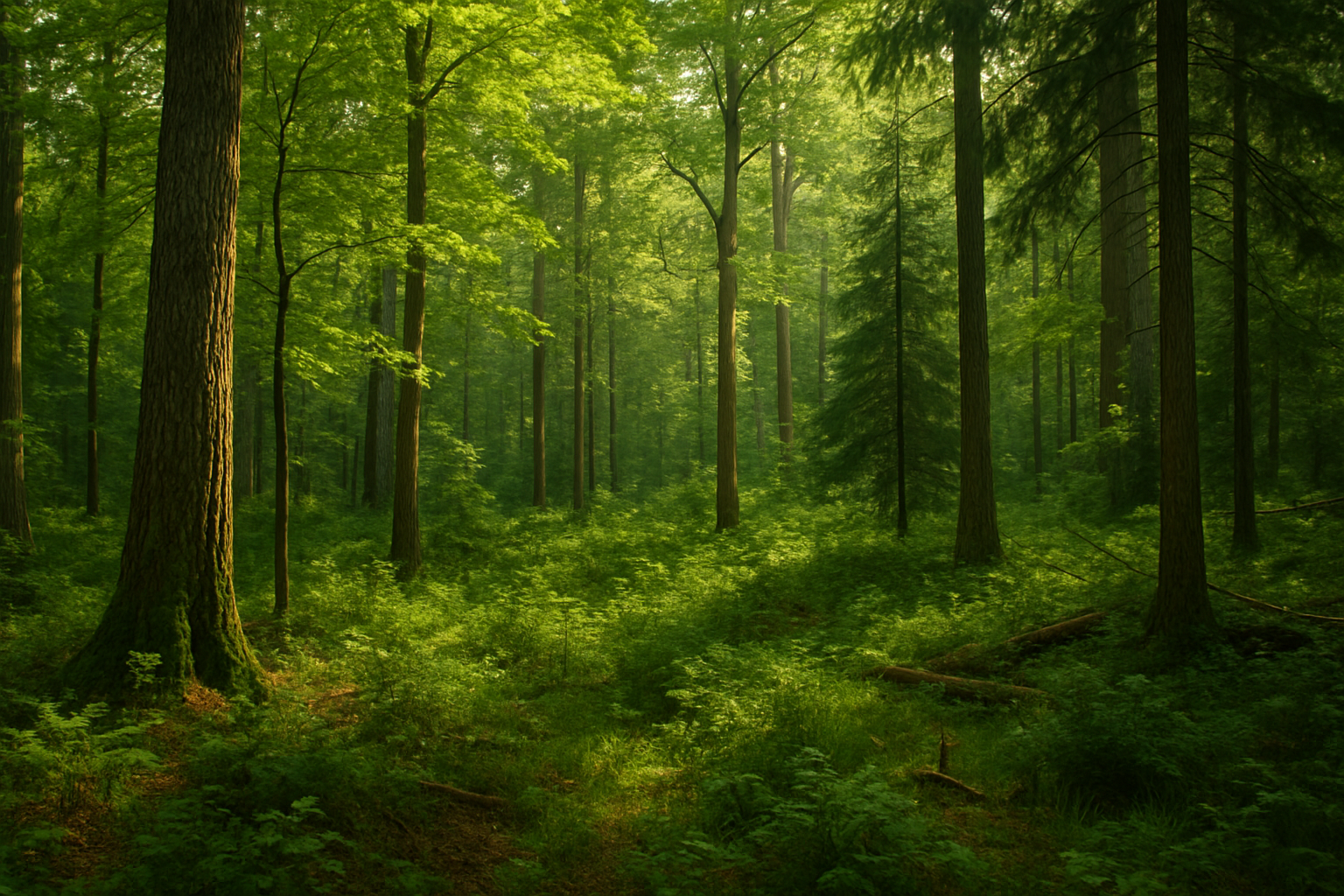 A lush forest scene illustrating biodiversity and ecological importance.