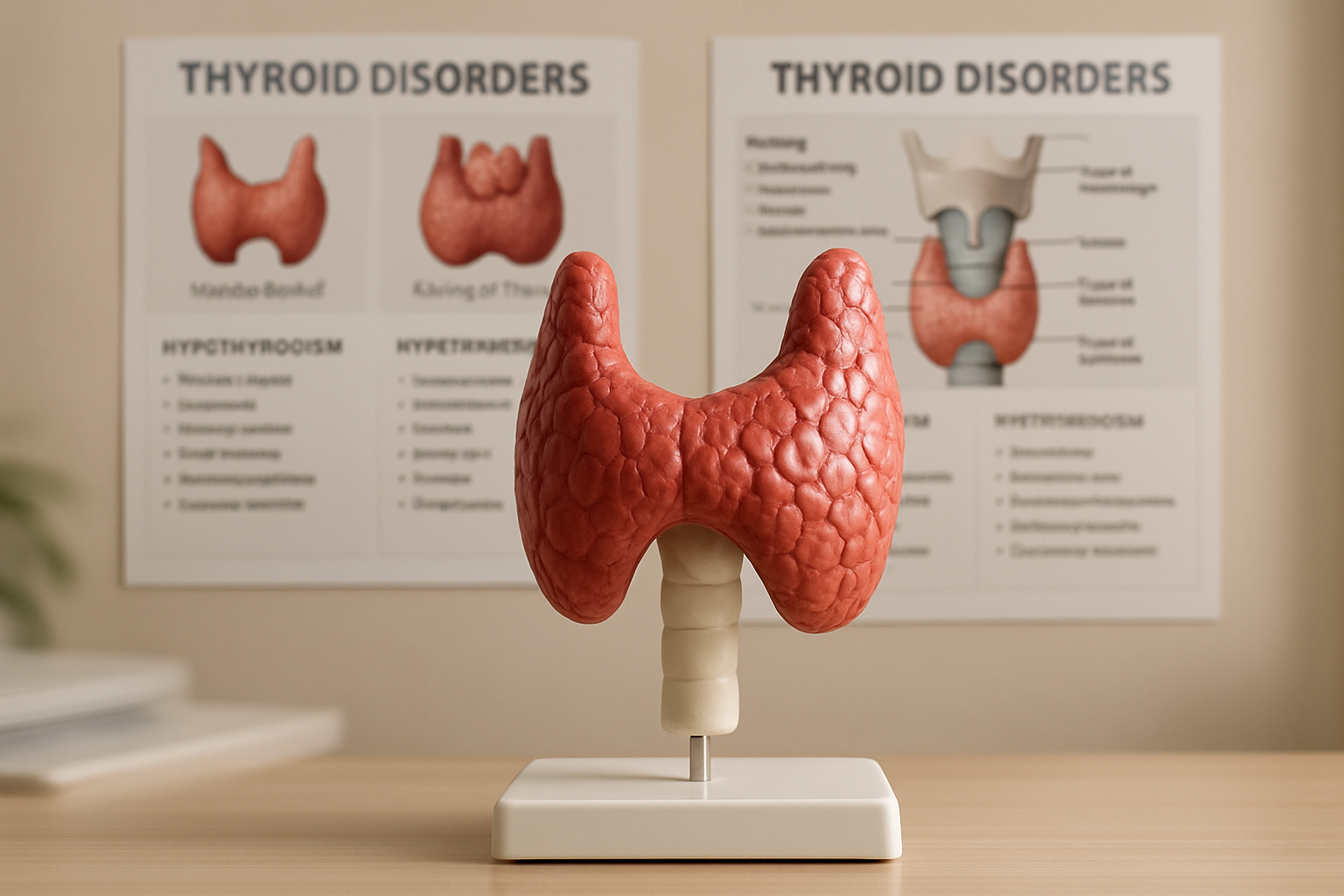 Model of a thyroid gland used for educational purposes on thyroid disorders.
