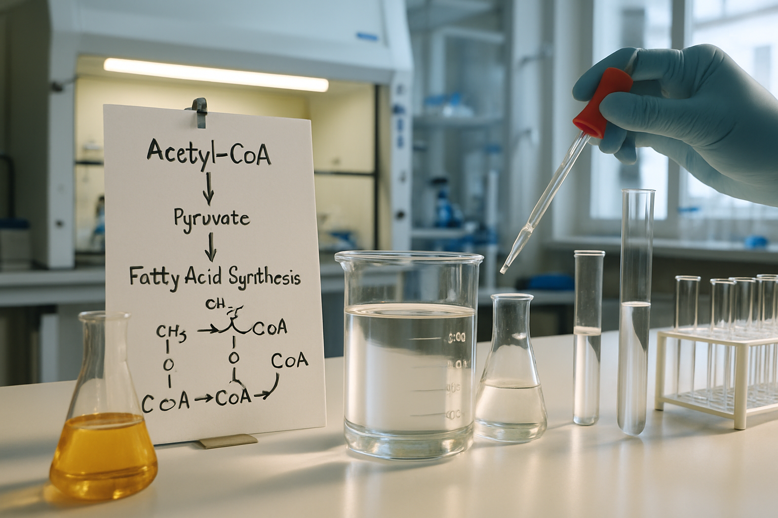 Laboratory setup for acetyl-CoA production in fatty acid synthesis.