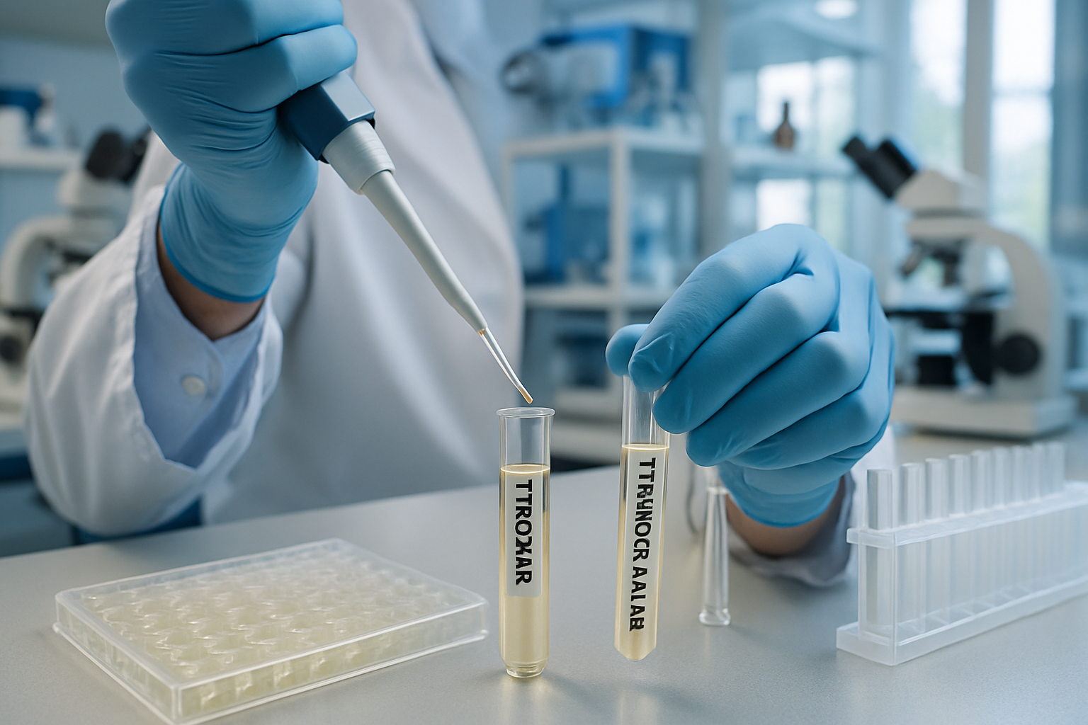 Researcher conducting a biochemical assay for tyrosine and phenylalanine levels.