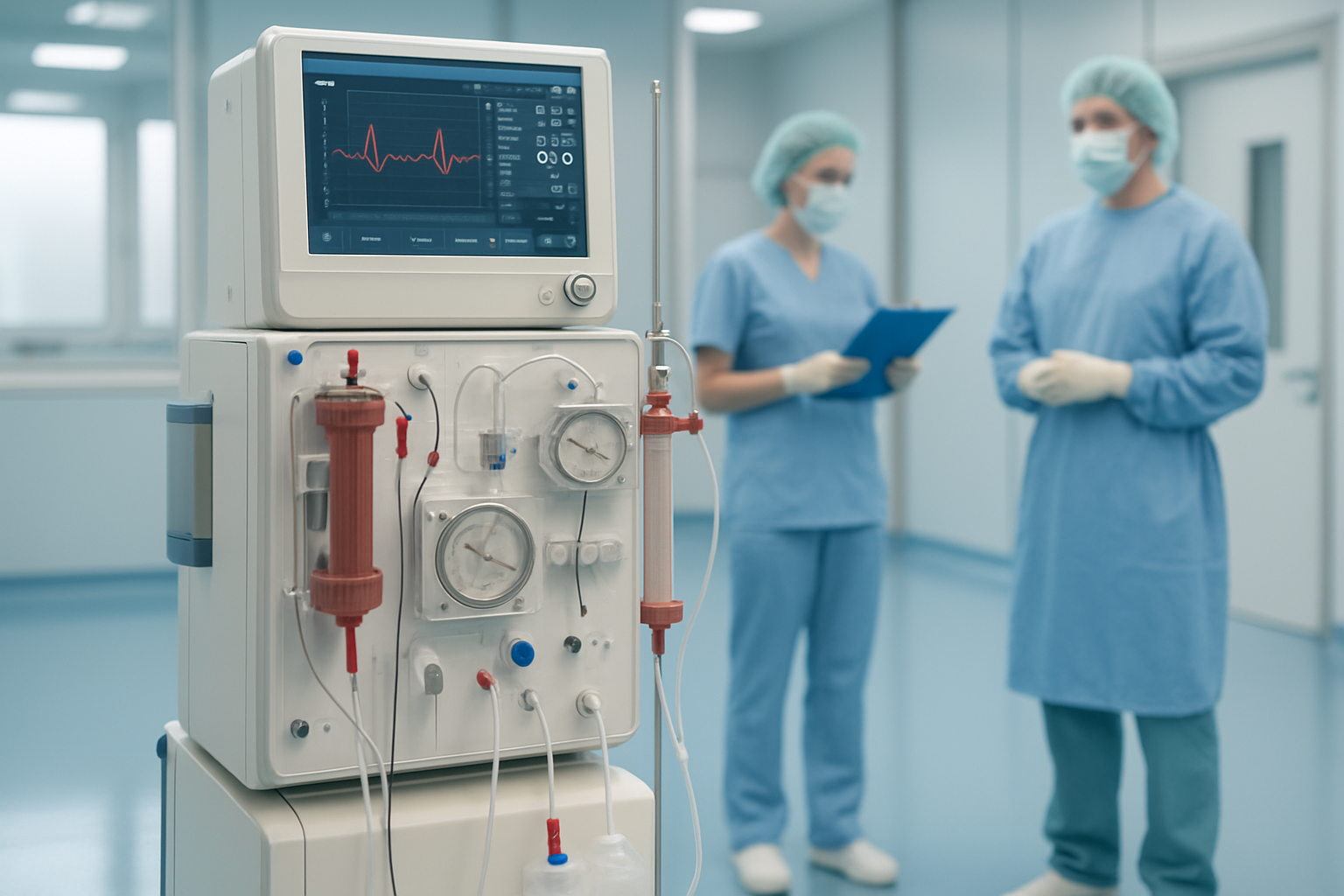 Modern dialysis machine used for chronic kidney failure treatment.