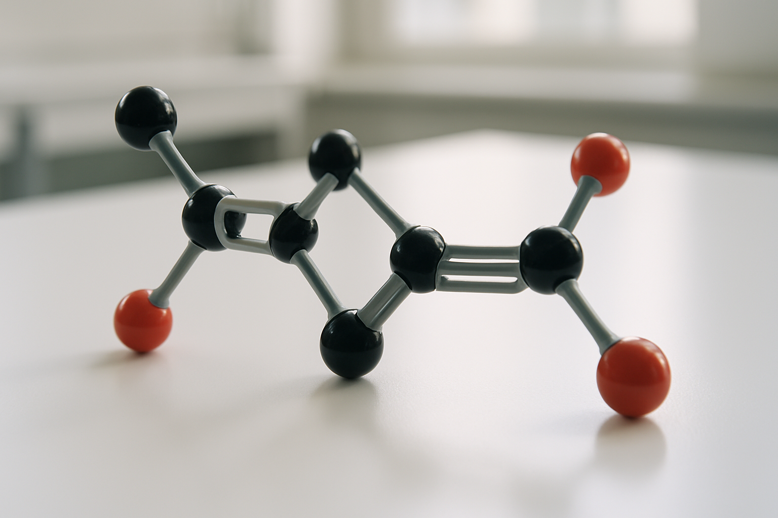 Molecular models of conjugated dienes showing alternating double and single bonds.